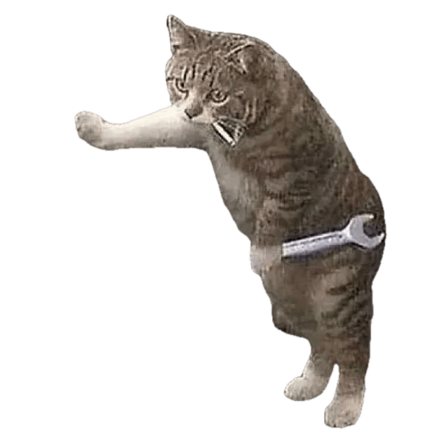 a cat holding a spanner